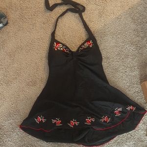A beautiful retro swim dress with a halter top